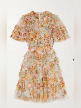 Needle & Thread Sunset Garden Ruffle Floral Print Tulle Mini Dress